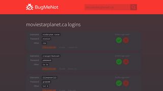 moviestarplanet.ca passwords - BugMeNot