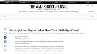 Mississippi Gov. Bryant Orders More Than 100 Bridges Closed - WSJ