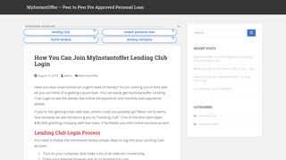 How You Can Join MyInstantoffer Lending Club Login