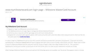 www.mymilestonecard.com login page – Milestone MasterCard Account