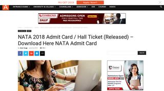 NATA 2018 Admit Card / Hall Ticket (Released) - Download Here ...
