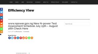 www.npower.gov.ng New N-power Test Assessment Schedule July ...