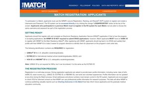 Match Registration: Applicants - The Match, National Resident ... - NRMP