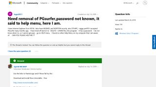 Need removal of PGsurfer,password not known, it said to help menu ...