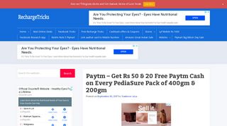 Paytm PediaSure Offer- Get Rs 50 + 20 Free Paytm Cash on Every Pack