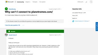 Why can't I connect to planetromeo.com/ - Microsoft Community