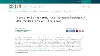 Prosperity Bancshares, Inc.® Releases Results Of 2016 Dodd-Frank ...