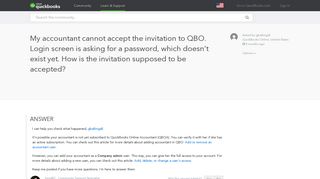 My accountant cannot accept the invitation to QBO. Login screen ...