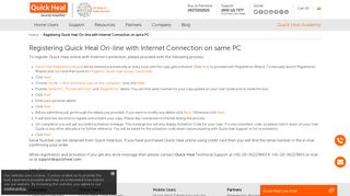 Registering Quick Heal On-line with Internet Connection on same PC