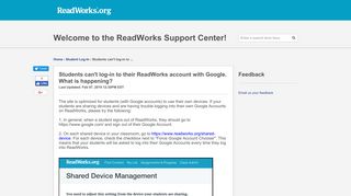 ReadWorks | Students can't log-in to their pers...