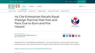 Hy Cite Enterprises Recalls Royal Prestige Thermal Wall Pots and ...