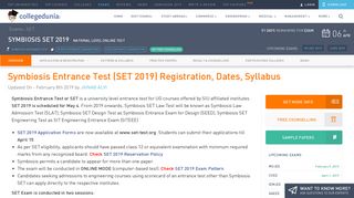 Symbiosis Entrance Test (SET 2019)- Application form, Dates, Pattern ...