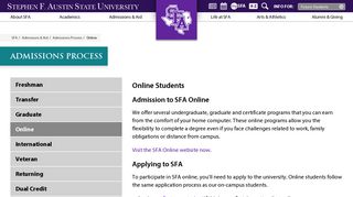 Admission to SFA Online - Stephen F. Austin State University