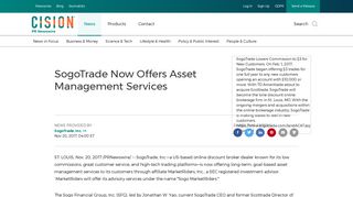 SogoTrade Now Offers Asset Management Services - PR Newswire
