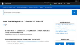 Deactivate PlayStation Consoles Via Website - PlayStation Support