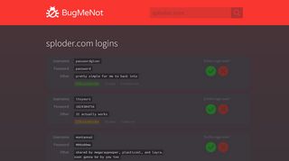 sploder.com logins - BugMeNot