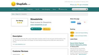Streetshirts: Reviews of www.streetshirts.co.uk online shop: ShopSafe.