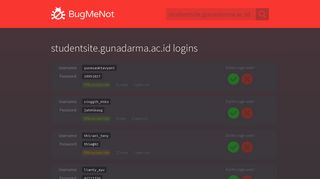 studentsite.gunadarma.ac.id passwords - BugMeNot