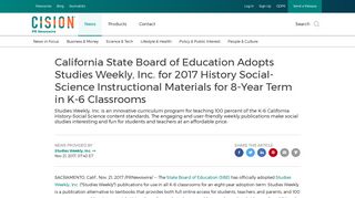 California State Board of Education Adopts Studies Weekly, Inc. for ...