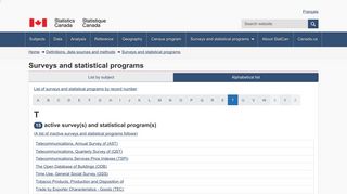 Alphabetical list of surveys and statistical programs - Statistics Canada