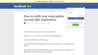 How to verify your swiss golden account after registration. | Facebook