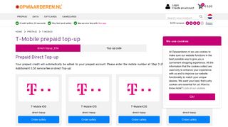 T-Mobile prepaid top-up from €10,- | Opwaarderen.nl