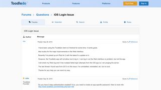 Forums : Questions : iOS Login Issue - Toodledo