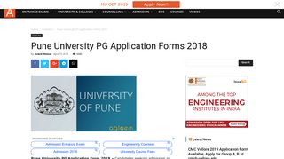 Pune University PG Application Forms 2018 | AglaSem Admission