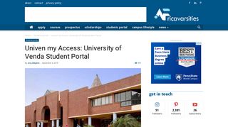 Univen my Access: University of Venda Student Portal | Africavarsities