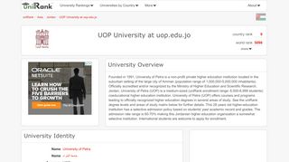 UOP University at uop.edu.jo | Ranking & Review - uniRank