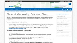 File an Initial or Weekly / Continued Claim | Virginia Employment ...