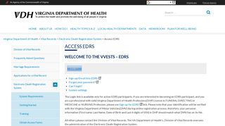 Access EDRS – Vital Records - Virginia Department of Health