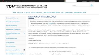 Vital Records – Virginia Department of Health