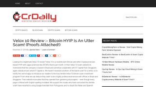 Velox 10 Review :- Bitcoin HYIP Is An Utter Scam! (Proofs Attached!)