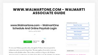 www.Walmartone.com – WalmartOne Schedule ... - Walmartone login