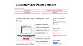 Way2sms.com Login, Sign Up / Register, Create Account | Customer ...