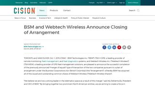 BSM and Webtech Wireless Announce Closing of Arrangement