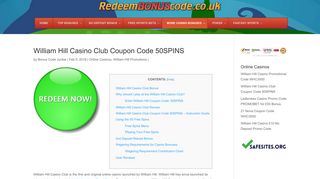 William Hill Casino Club Coupon Code 50SPINS - Up to £1000 + 50 ...