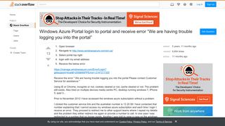 Windows Azure Portal login to portal and receive error 