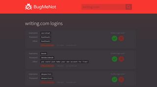 writing.com passwords - BugMeNot