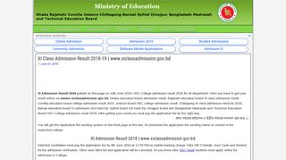 XI Class Admission Result 2018-19 | www.xiclassadmission.gov.bd