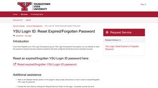 Service - YSU Login ID: Reset Expired... - TeamDynamix