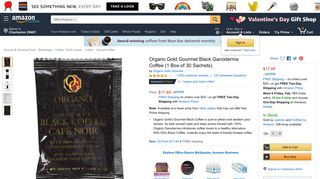 Amazon.com: Organo Gold Gourmet Black Ganoderma Coffee (1 Box ...