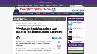 Wyelands Bank launches two market-leading savings accounts