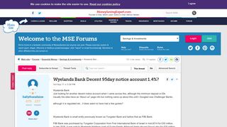 Wyelands Bank Decent 95day notice account 1.4 ...