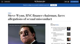 Steve Wynn, RNC finance chairman, faces allegations of sexual ...