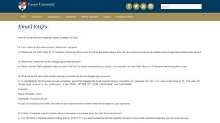 Xavier University - Email FAQ's