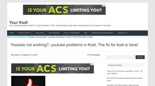 Youtube not working?, youtube problems in Kodi, The fix for kodi is ...