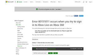 Error 80151011 occurs when you try to sign in to Xbox Live on Xbox 360
