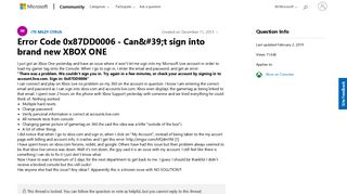 Error Code 0x87DD0006 - Can't sign into brand new XBOX ...